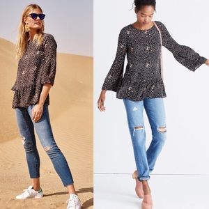 Madewell black paisley bell sleeve top
